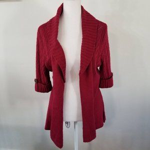 Decree Red Open Front Half Sleeve Big Knit Cardigan L